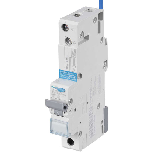 Hager 50A Single Pole 1 Module B Curve 6kA 30mA Type A Rcbo