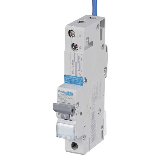 Hager 50A Single Pole 1 Module B Curve 10kA 30mA Type A Rcbo