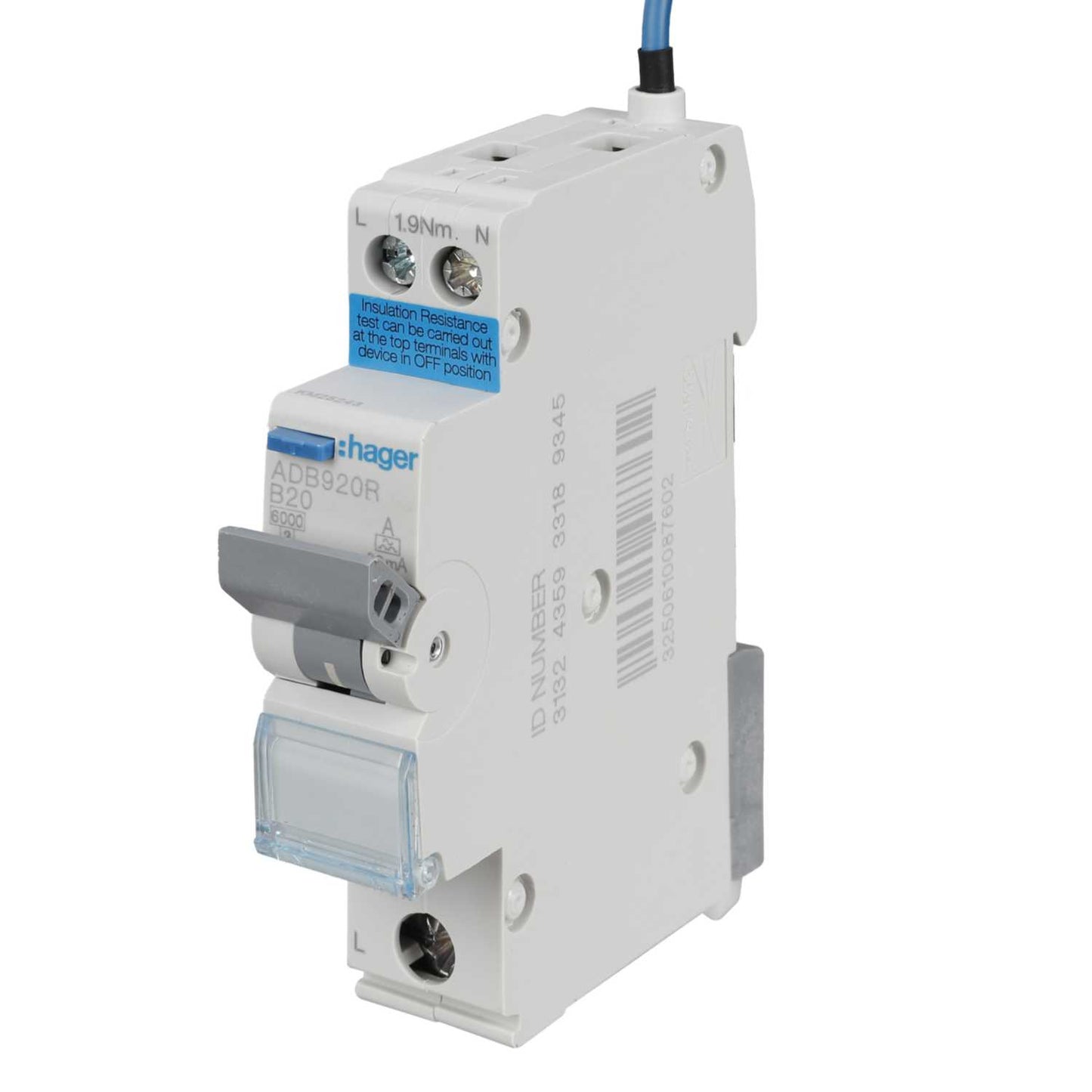 Hager 20A 1P+N 1 Module Bidirectional B Curve 6kA 30mA Type A Rcbo