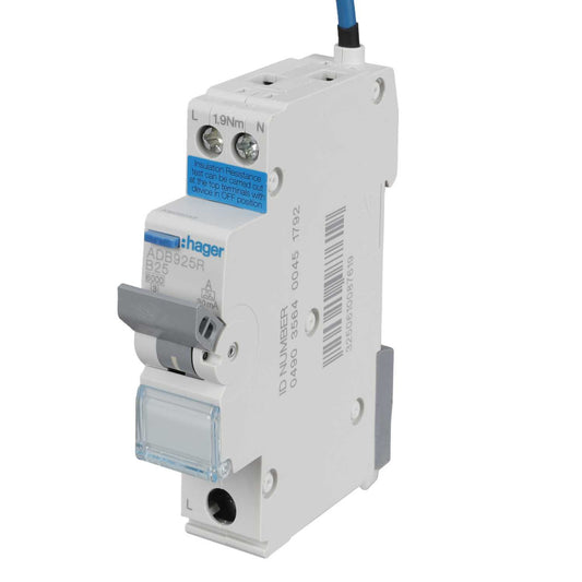 Hager 25A 1P+N 1 Module Bidirectional B Curve 6kA 30mA Type A Rcbo