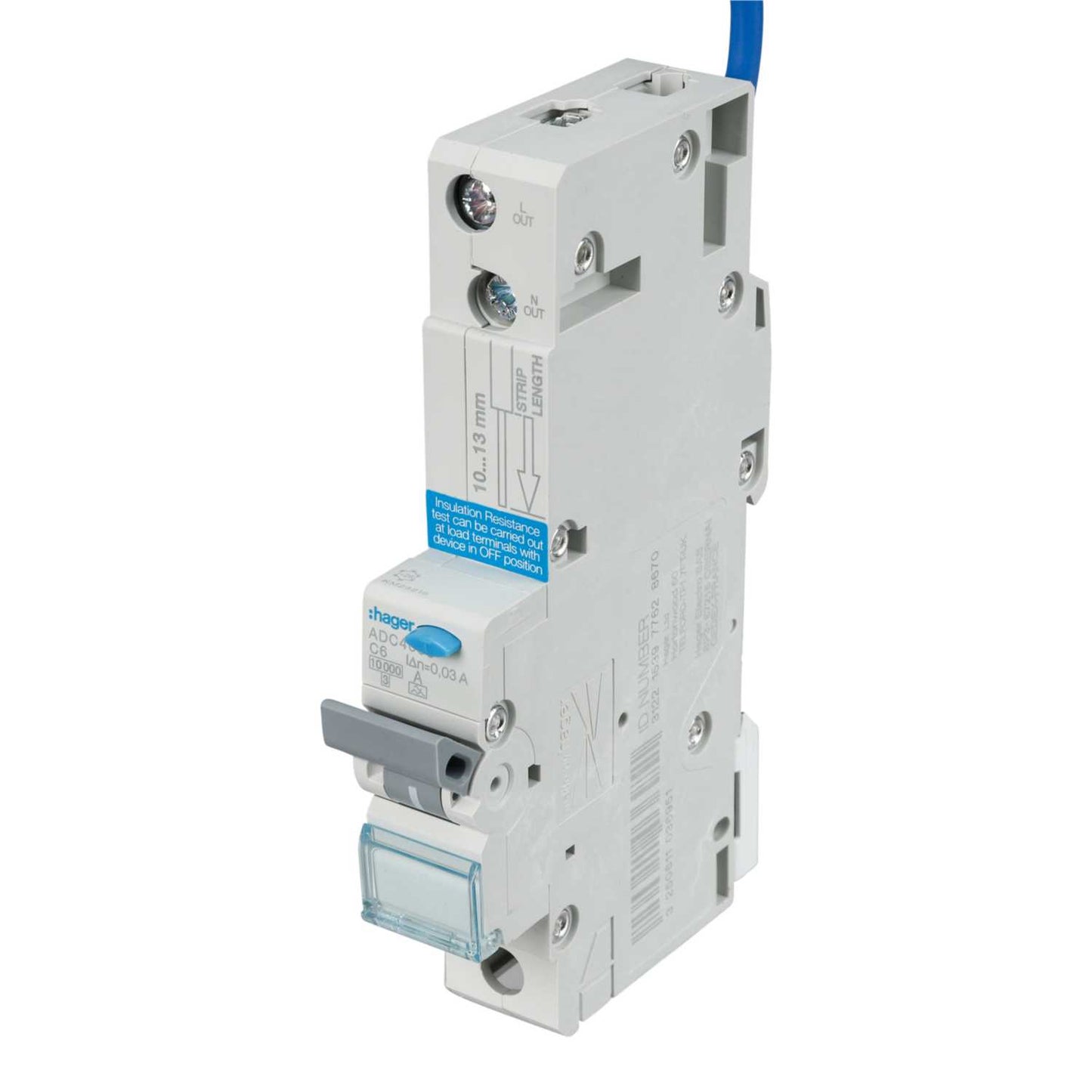 Hager 6A Single Pole 1 Module C Curve 10kA 30mA Type A Rcbo