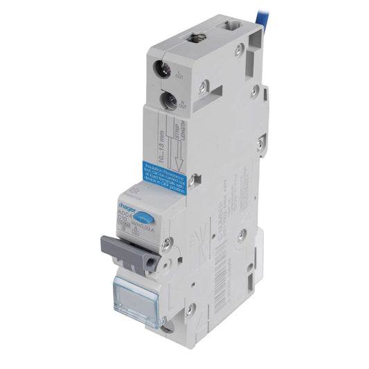 Hager 10A Single Pole 1 Module C Curve 10kA 30mA Type A Rcbo