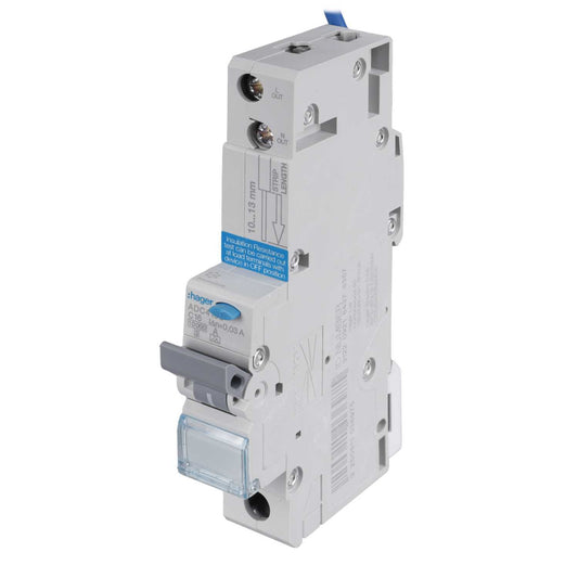 Hager 16A Single Pole 1 Module C Curve 10kA 30mA Type A Rcbo