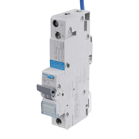 Hager 20A Single Pole 1 Module C Curve 10kA 30mA Type A Rcbo