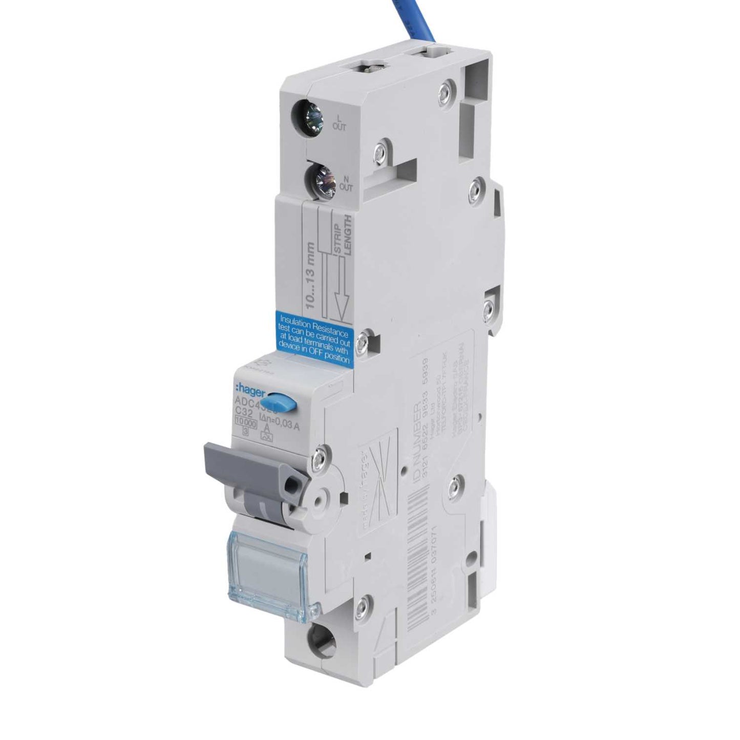 Hager 32A Single Pole 1 Module C Curve 10kA 30mA Type A Rcbo