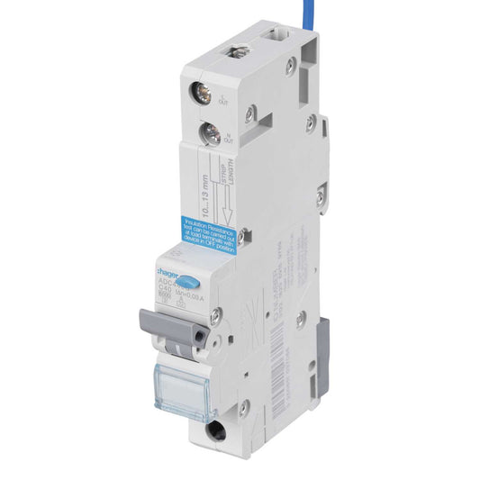 Hager 40A Single Pole 1 Module C Curve 6kA 30mA Type A Rcbo
