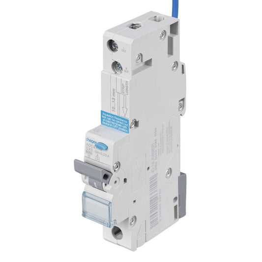 Hager 45A Single Pole 1 Module C Curve 6kA 30mA Type A Rcbo