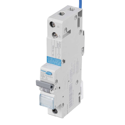 Hager 45A Single Pole 1 Module C Curve 10kA 30mA Type A Rcbo