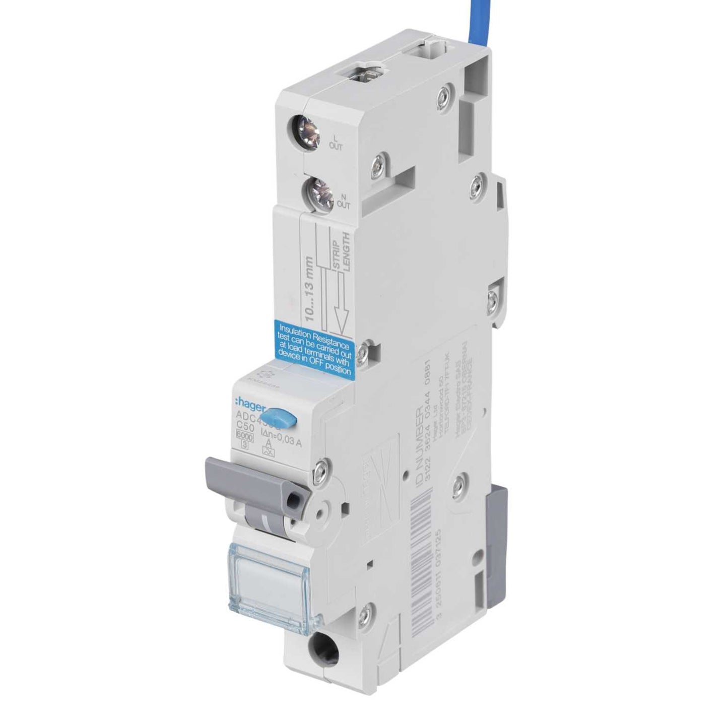 Hager 50A Single Pole 1 Module C Curve 6kA 30mA Type A Rcbo