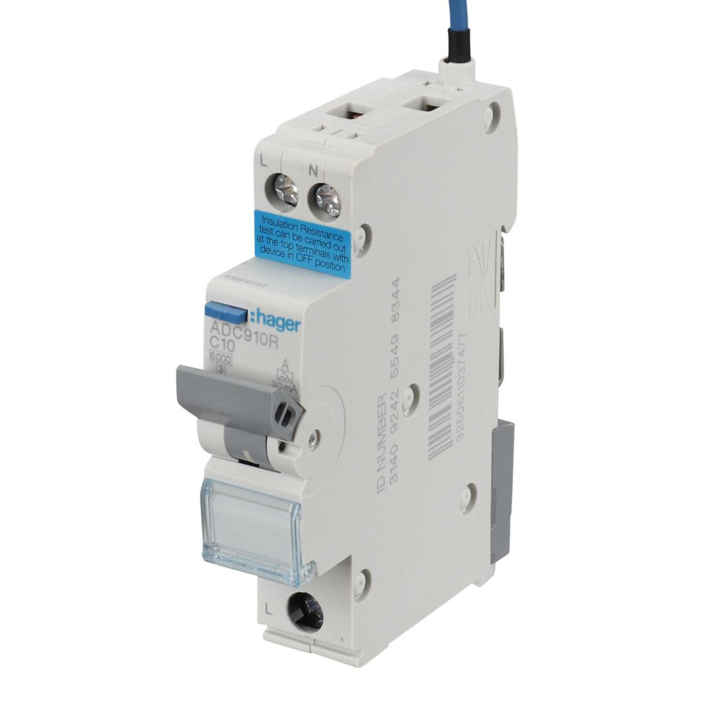Hager 10A 1P+N 1 Module Bidirectional C Curve 6kA 30mA Type A Rcbo
