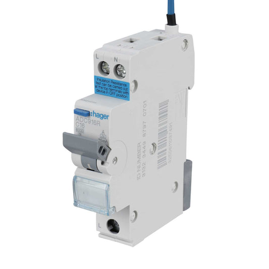 Hager 16A 1P+N 1 Module Bidirectional C Curve 6kA 30mA Type A Rcbo