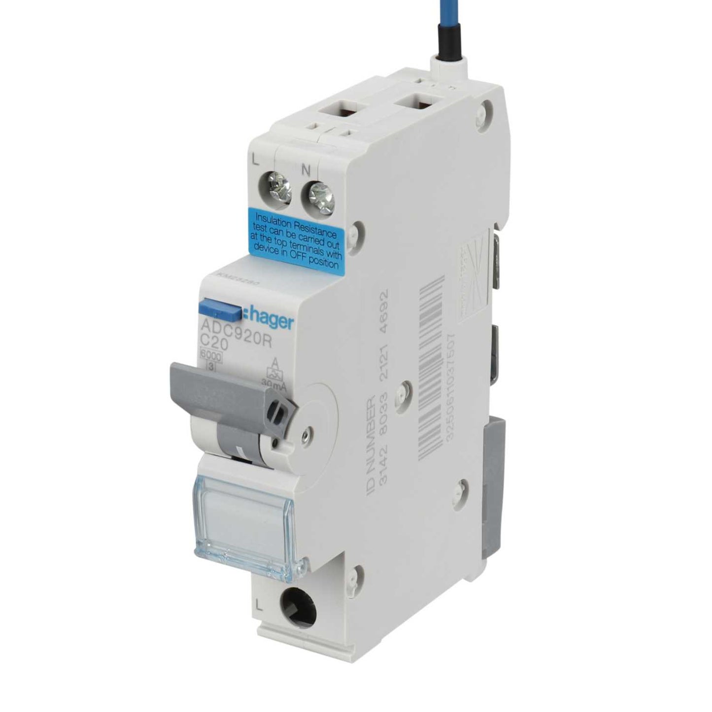 Hager 20A 1P+N 1 Module Bidirectional C Curve 6kA 30mA Type A Rcbo