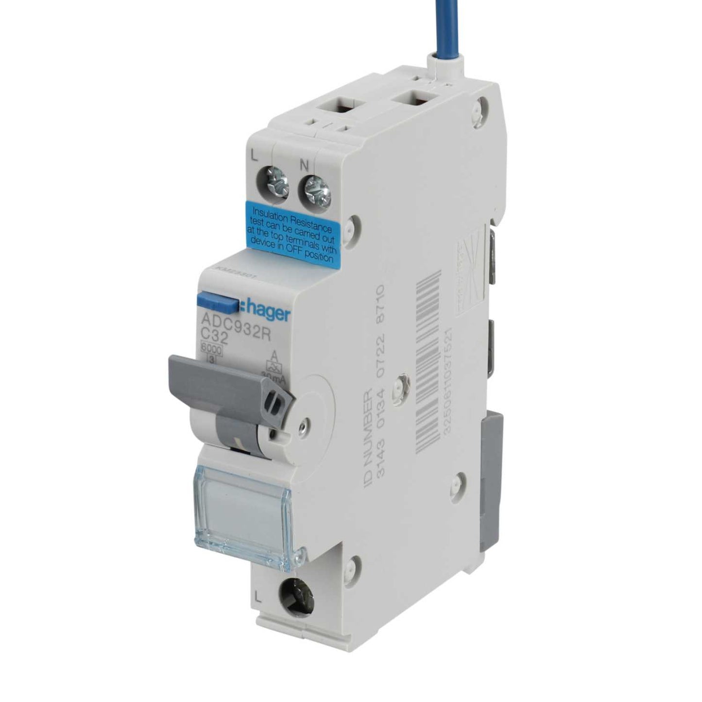 Hager 32A 1P+N 1 Module Bidirectional C Curve 6kA 30mA Type A Rcbo