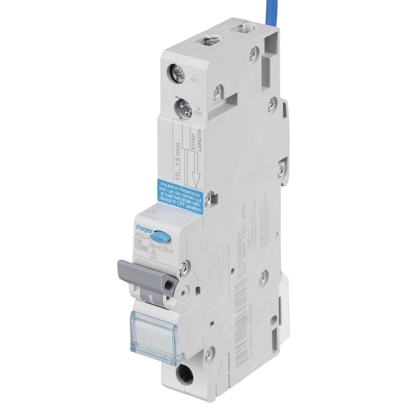 Hager 6A Single Pole 1 Module D Curve 10kA 30mA Type A Rcbo