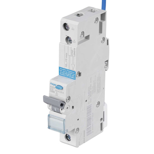 Hager 10A Single Pole 1 Module D Curve 10kA 30mA Type A Rcbo