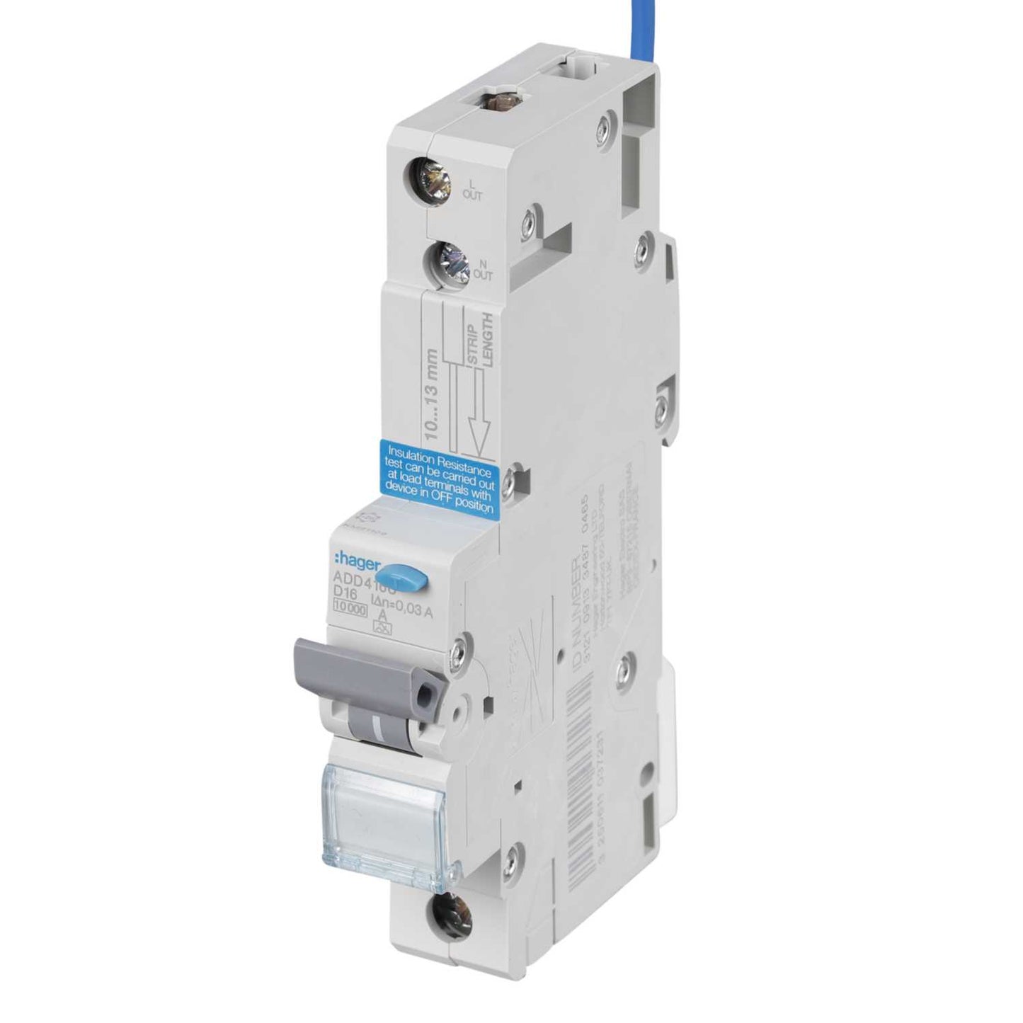 Hager 16A Single Pole 1 Module D Curve 10kA 30mA Type A Rcbo