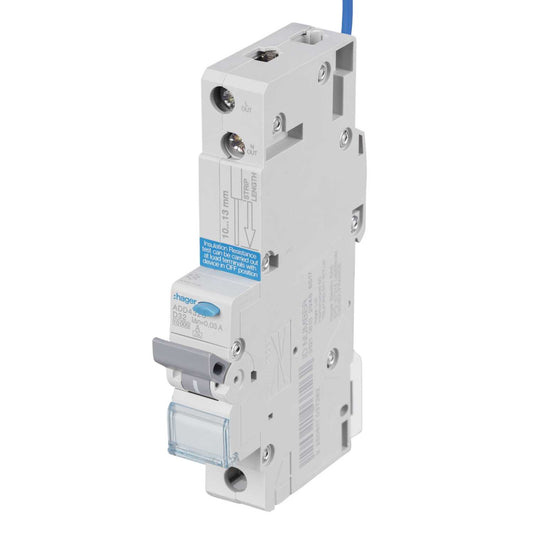 Hager 32A Single Pole 1 Module D Curve 10kA 30mA Type A Rcbo