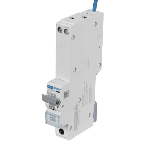 Hager 25A 1P+N 1 Module B Curve 6kA MCB with Type A Afdd