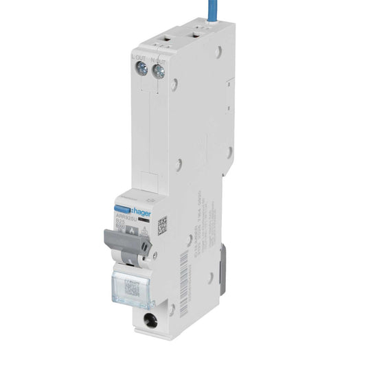 Hager 25A 1P+N 1 Module B Curve 6kA 30mA Type A Afdd Combined Rcbo