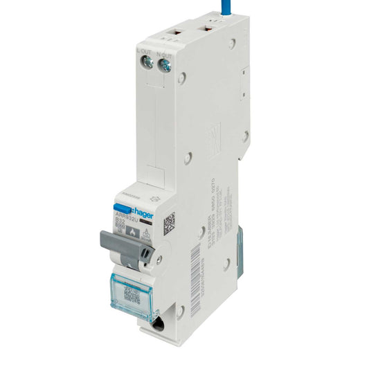 Hager 32A 1P+N 1 Module B Curve 6kA 30mA Type A Afdd Combined Rcbo