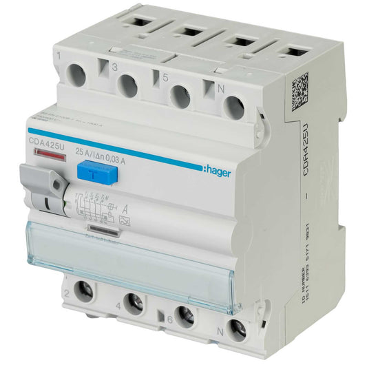 Hager 25A 4 Pole 30mA Type A RCD
