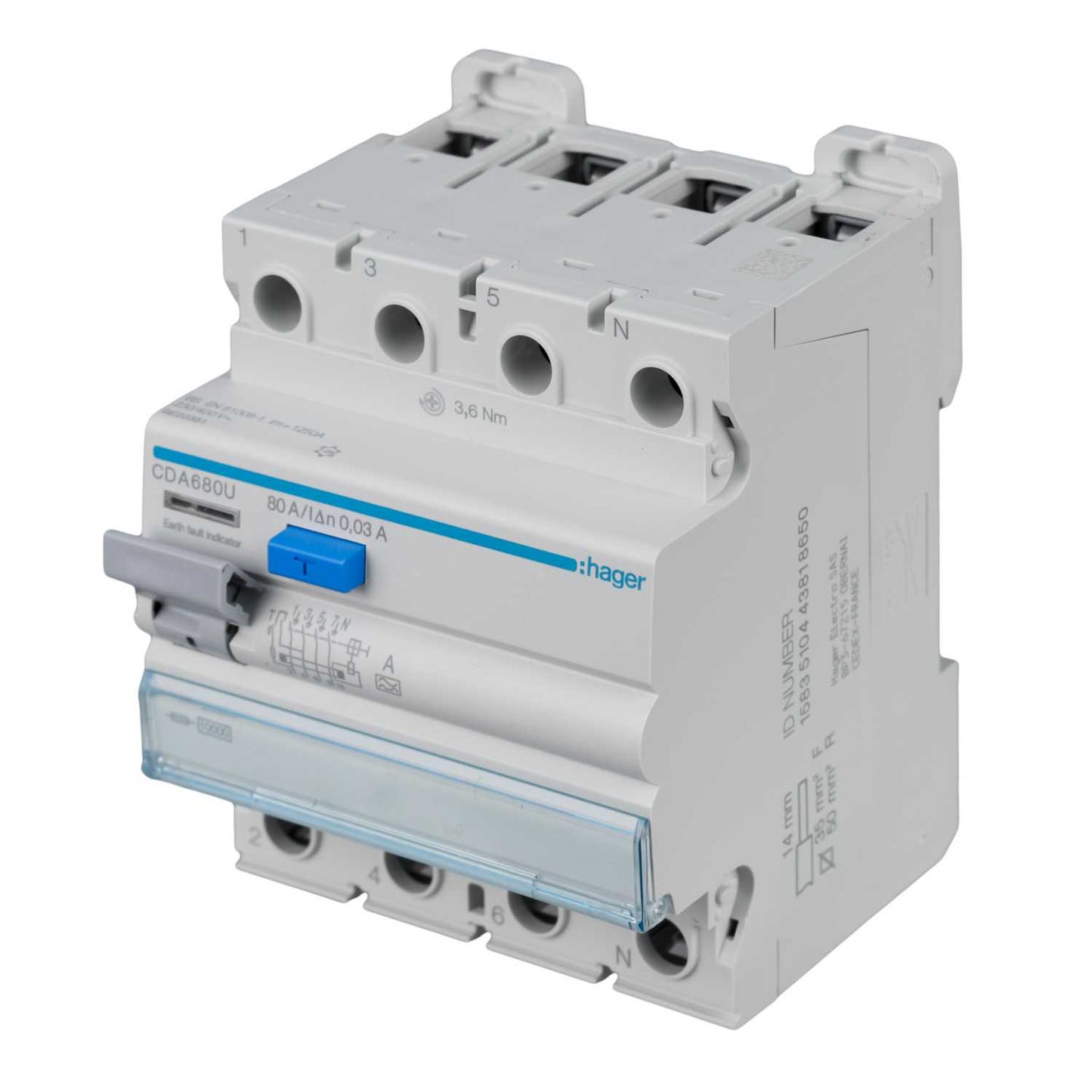 Hager 80A 4 Pole 30mA Type A RCD