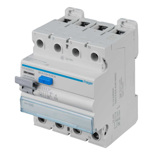 Hager 80A 4 Pole 30mA Type A RCD