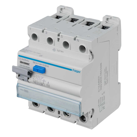Hager 100A 4 Pole 30mA Type A RCD