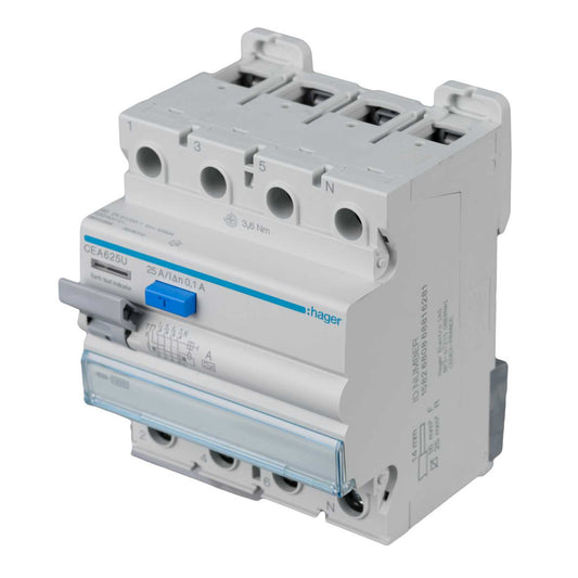 Hager 25A 4 Pole 100mA Type A RCD