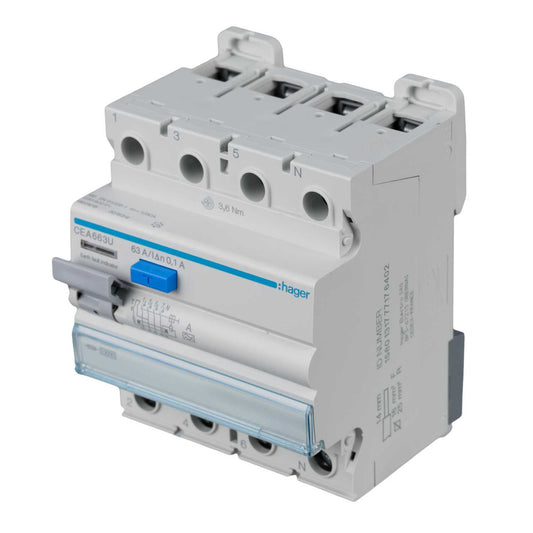 Hager 63A 4 Pole 100mA Type A RCD