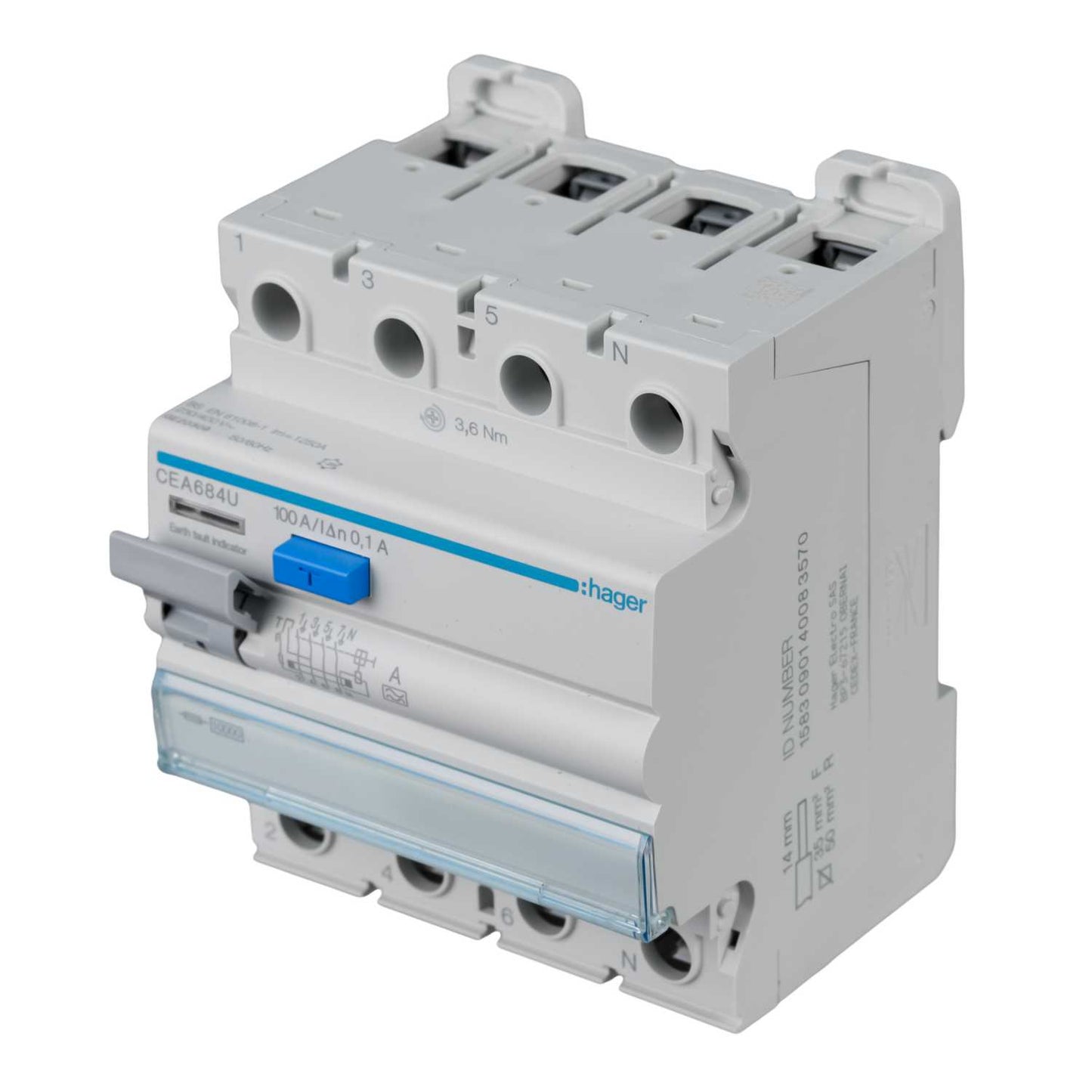 Hager 100A 4 Pole 100mA Type A RCD