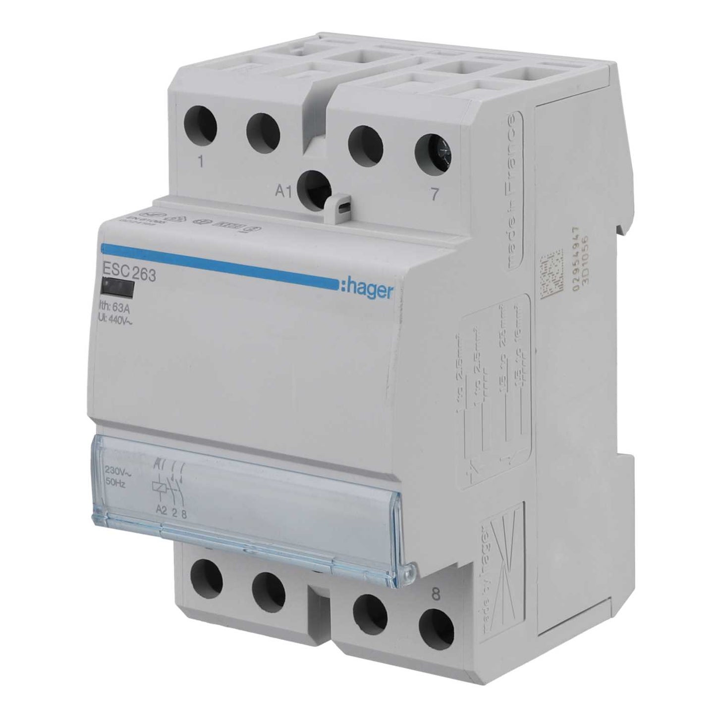 Hager 63A 3 Module Contactor 2 NO Contacts