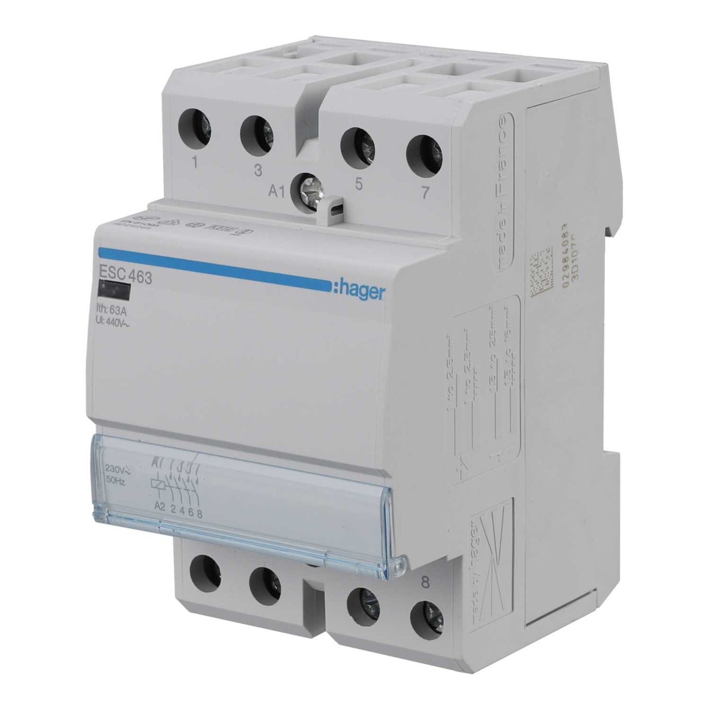 Hager 63A 3 Module Contactor 4 NO Contacts