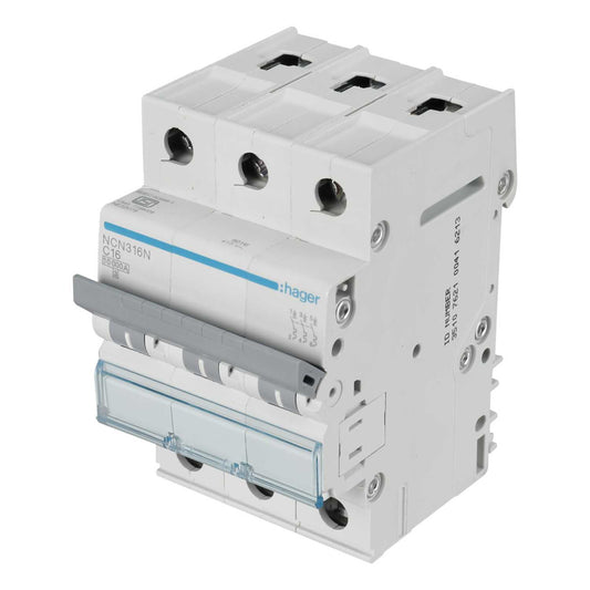 Hager 16A Triple Pole 10kA C Curve MCB