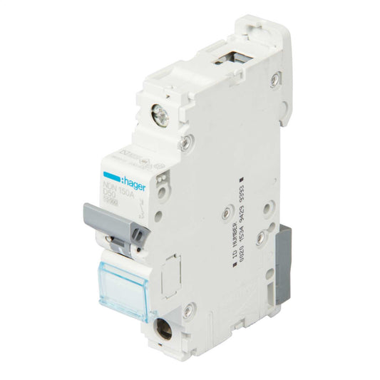 Hager 50A Single Pole 10kA D Curve MCB