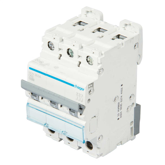 Hager 63A Triple Pole 10kA D Curve MCB