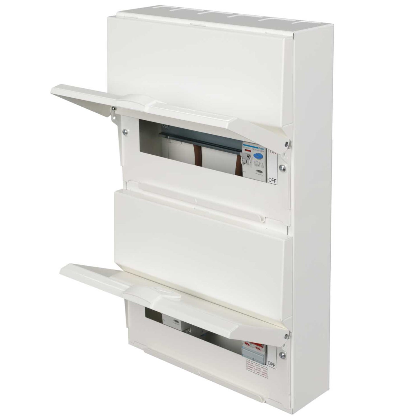 Hager 8 + 10 Dual Row Dual RCD High Integrity Metal Clad Consumer Unit with Knockouts