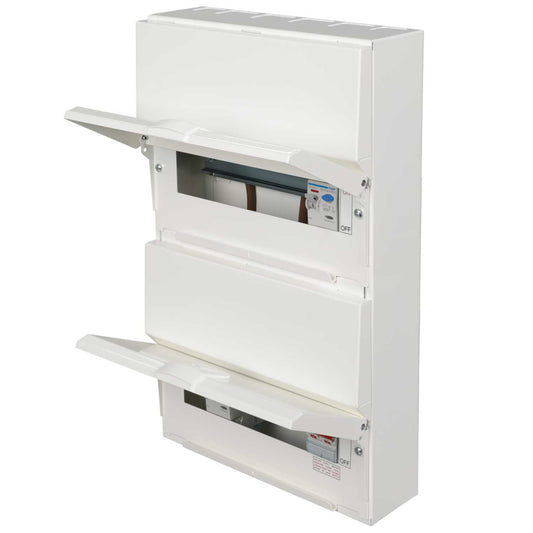 Hager 8 + 10 Dual Row Dual RCD High Integrity Metal Clad Consumer Unit with Knockouts