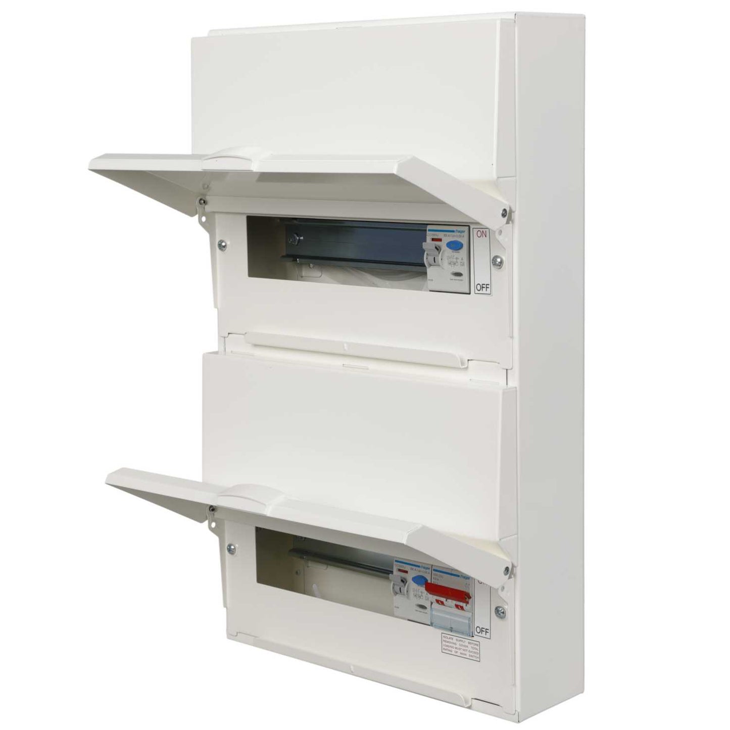 Hager 8 + 10 Dual Row Dual RCD Split Load Metal Clad Consumer Unit with Knockouts