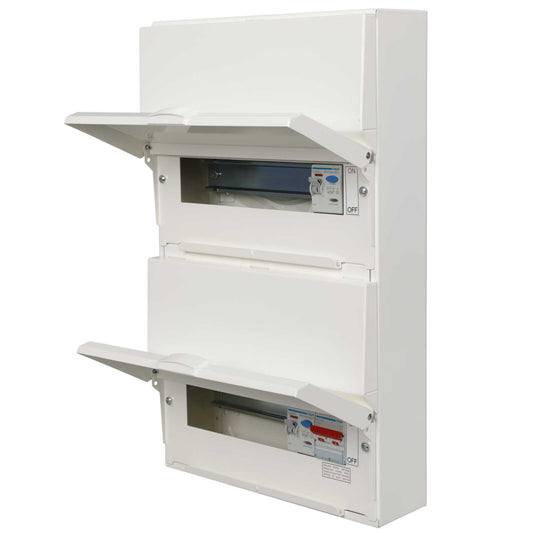 Hager 8 + 10 Dual Row Dual RCD Split Load Metal Clad Consumer Unit with Knockouts