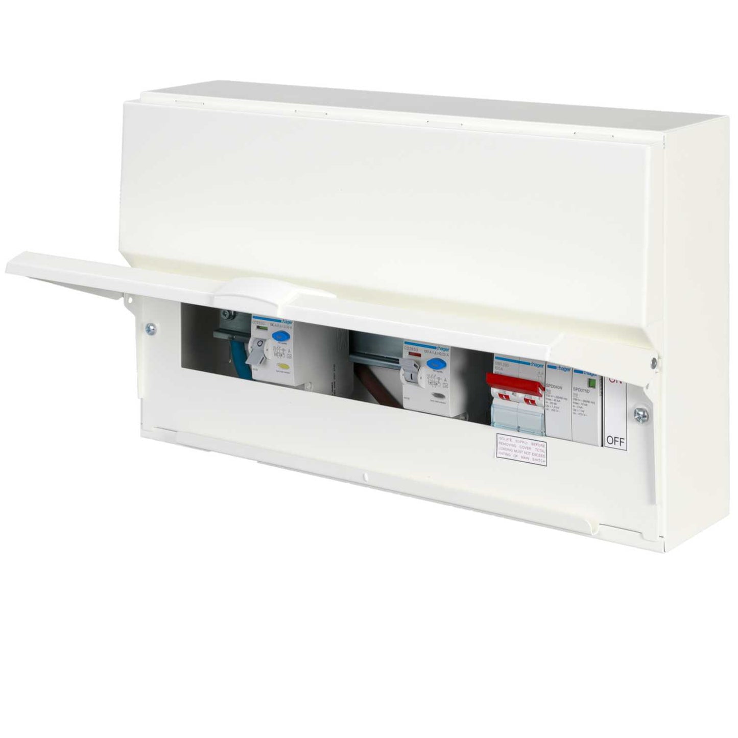 Hager 10 Way Dual 100A RCD High Integrity Metal Clad Consumer Unit with SPD