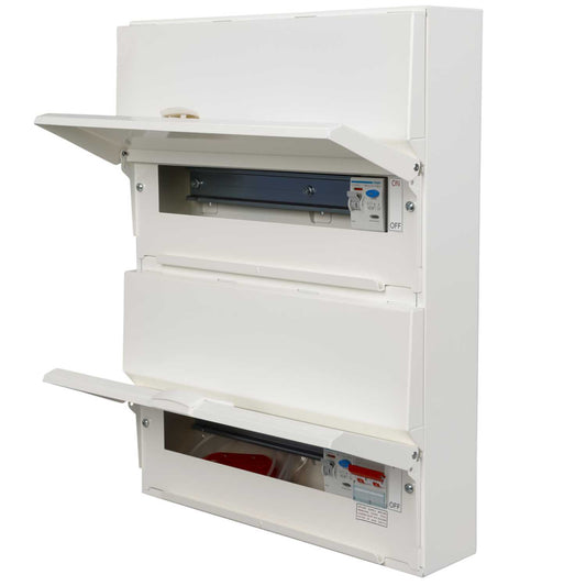 Hager 12 + 14 Dual Row Dual RCD Split Load Metal Clad Consumer Unit with Knockouts