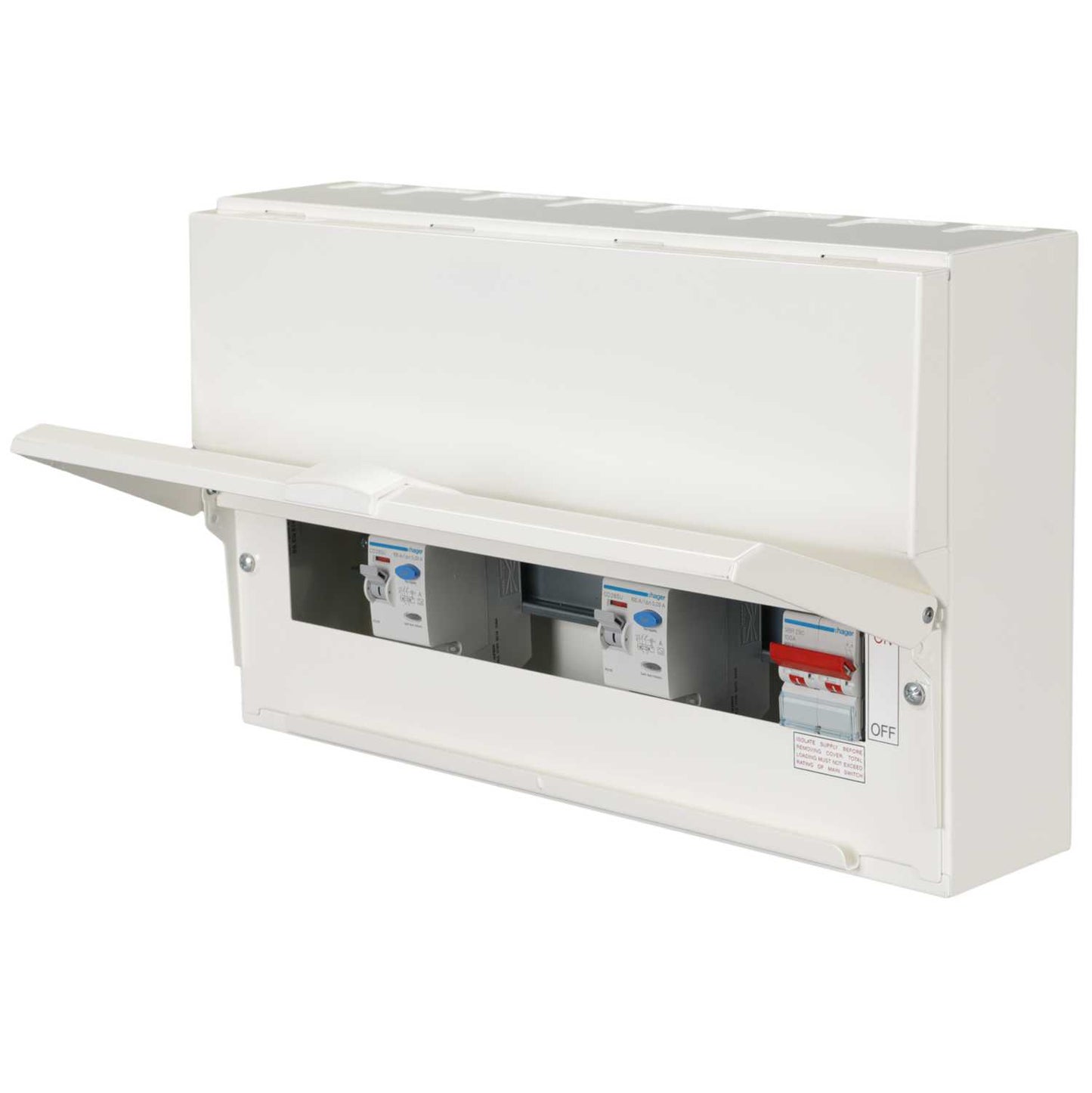 Hager 12 Way Dual 100A RCD High Integrity Metal Clad Consumer Unit with Knockouts