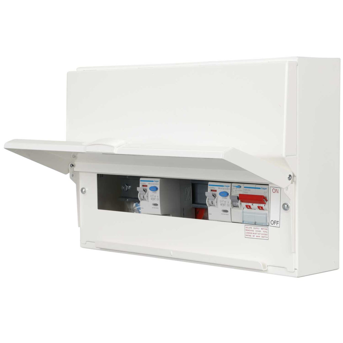 Hager 1 + 4 + 5 Dual 100A RCD Split Load Metal Clad Consumer Unit with Round Knockouts