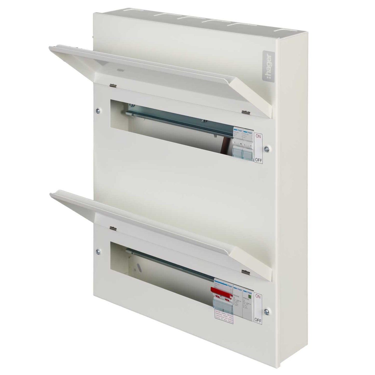 Hager 12 + 14 Dual Row 100A Isolator Incomer Metal Clad Consumer Unit with Type 2 SPD