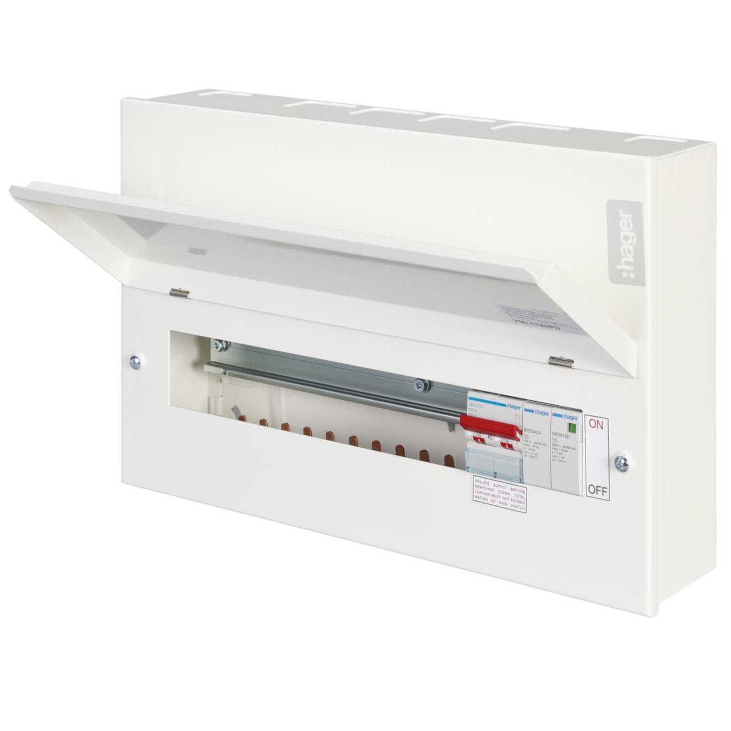Hager 12 Way 100A Isolator Incomer Metal Clad Consumer Unit with Type 2 SPD