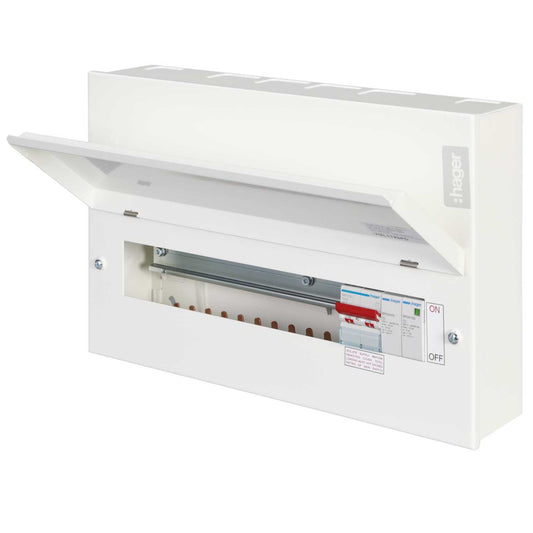 Hager 12 Way 100A Isolator Incomer Metal Clad Consumer Unit with Type 2 SPD