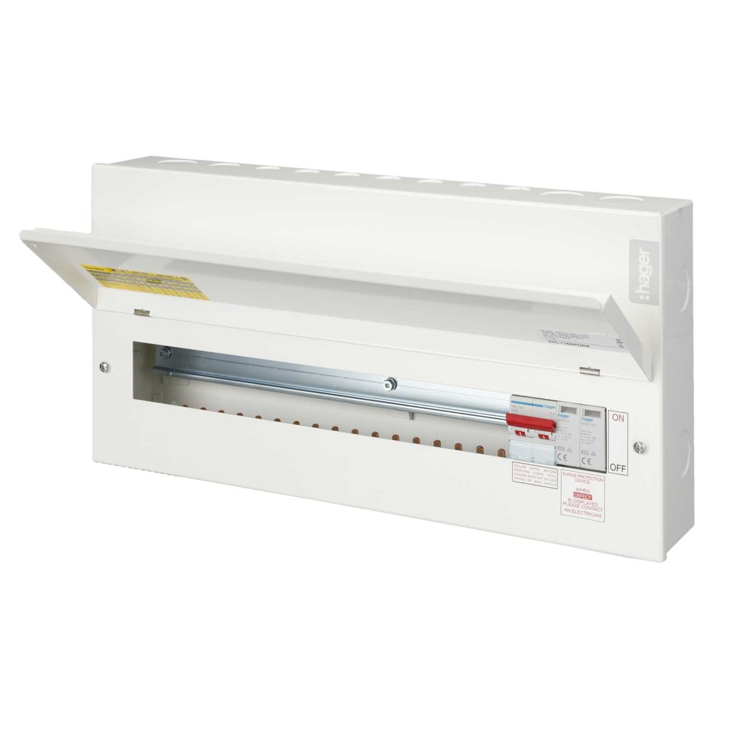 Hager 18 Way 100A Isolator Incomer Metal Clad Consumer Unit with Type 2 SPD
