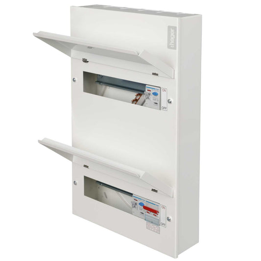Hager 8 + 10 Dual Row Dual 100A RCD Split Load Metal Clad Consumer Unit