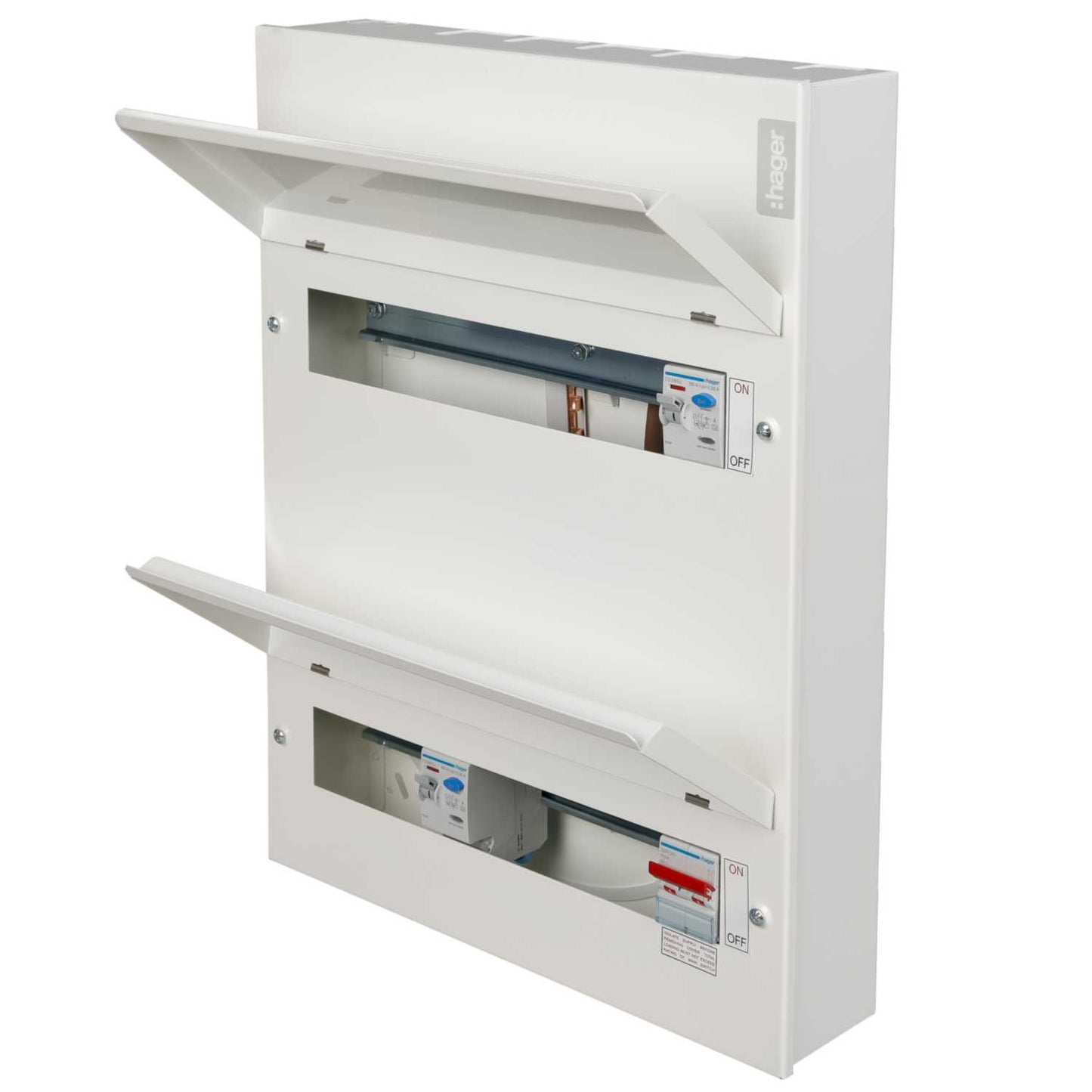 Hager 12 + 14 Dual Row Dual 100A RCD High Integrity Metal Clad Consumer Unit